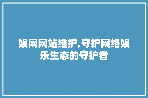 娱网网站维护,守护网络娱乐生态的守护者