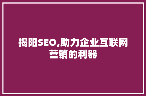 揭阳SEO,助力企业互联网营销的利器