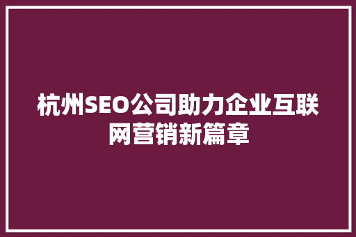 杭州SEO公司助力企业互联网营销新篇章