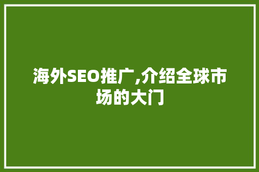 海外SEO推广,介绍全球市场的大门 海外SEO推广,介绍全球市场的大门