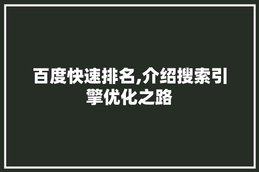 百度快速排名,介绍搜索引擎优化之路