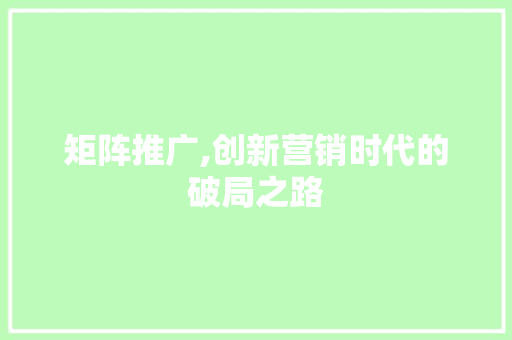 矩阵推广,创新营销时代的破局之路