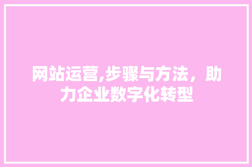 网站运营,步骤与方法，助力企业数字化转型