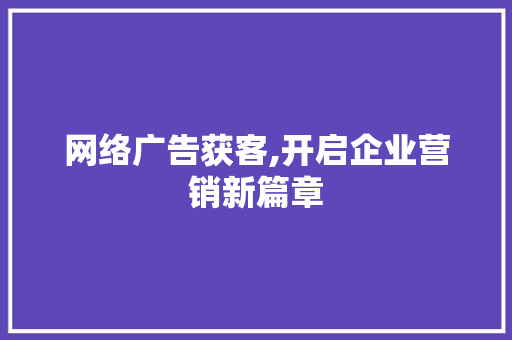 网络广告获客,开启企业营销新篇章