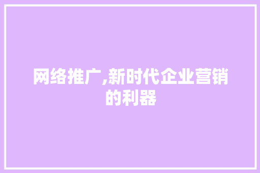 网络推广,新时代企业营销的利器