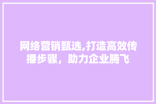 网络营销甄选,打造高效传播步骤，助力企业腾飞