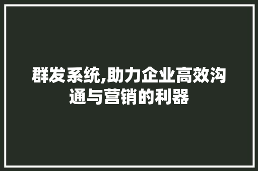 群发系统,助力企业高效沟通与营销的利器