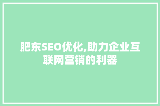 肥东SEO优化,助力企业互联网营销的利器