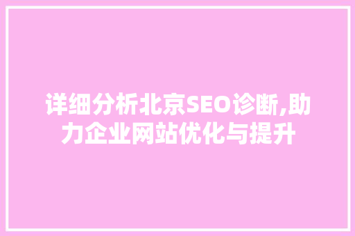 详细分析北京SEO诊断,助力企业网站优化与提升 详细分析北京SEO诊断,助力企业网站优化与提升