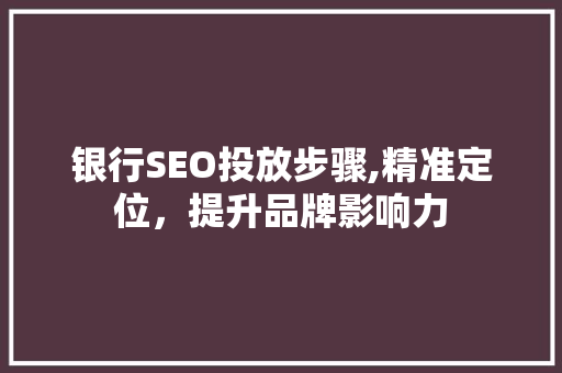 银行SEO投放步骤,精准定位，提升品牌影响力