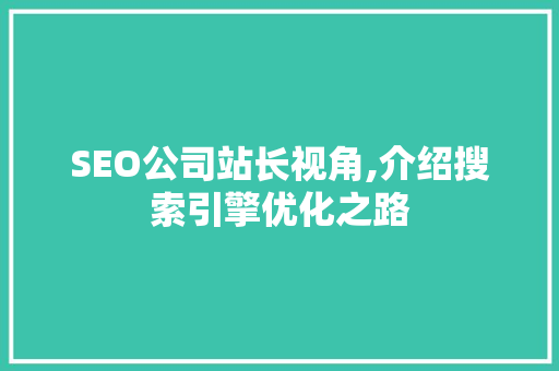 SEO公司站长视角,介绍搜索引擎优化之路