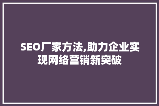 SEO厂家方法,助力企业实现网络营销新突破