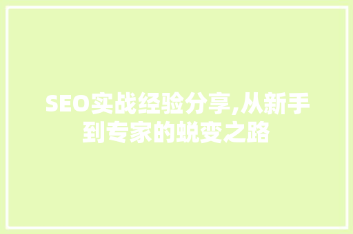 SEO实战经验分享,从新手到专家的蜕变之路 SEO实战经验分享,从新手到专家的蜕变之路