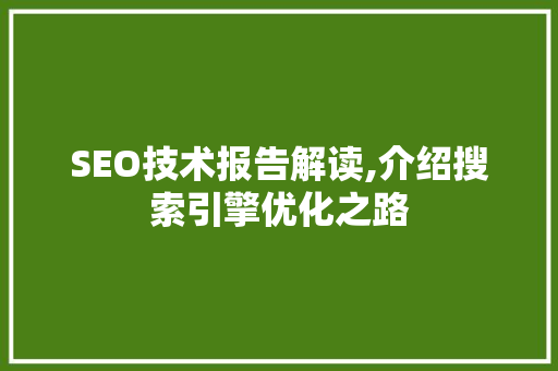 SEO技术报告解读,介绍搜索引擎优化之路 SEO技术报告解读,介绍搜索引擎优化之路