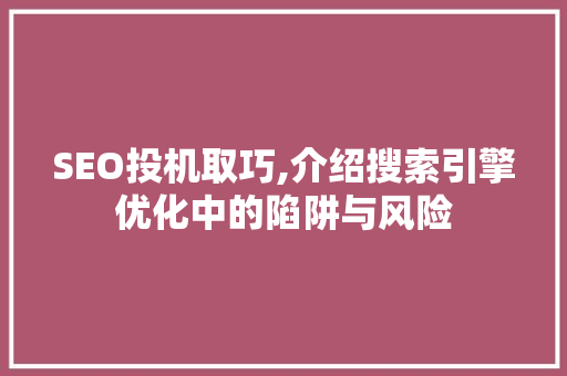 SEO投机取巧,介绍搜索引擎优化中的陷阱与风险