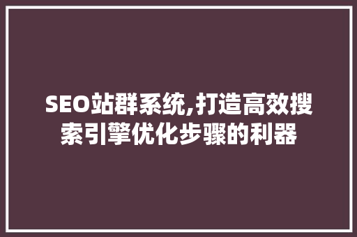SEO站群系统,打造高效搜索引擎优化步骤的利器