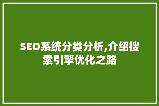 SEO系统分类分析,介绍搜索引擎优化之路