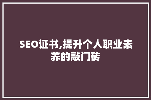 SEO证书,提升个人职业素养的敲门砖