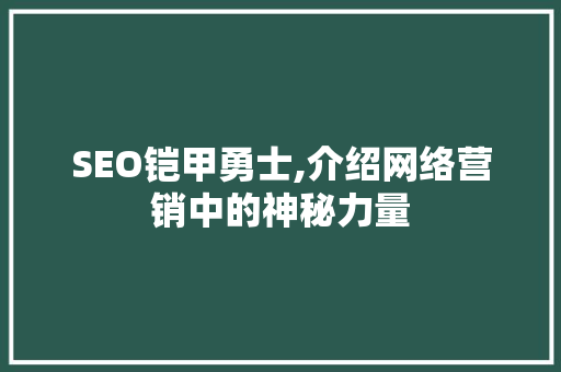 SEO铠甲勇士,介绍网络营销中的神秘力量