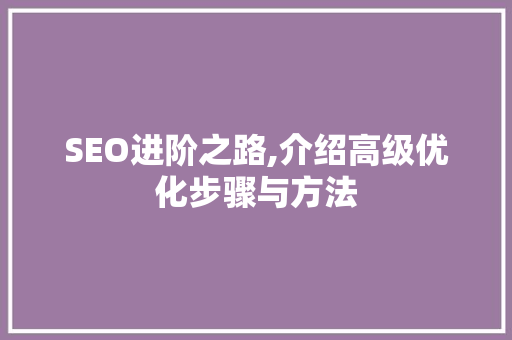 SEO进阶之路,介绍高级优化步骤与方法 SEO进阶之路,介绍高级优化步骤与方法 电脑故障维修