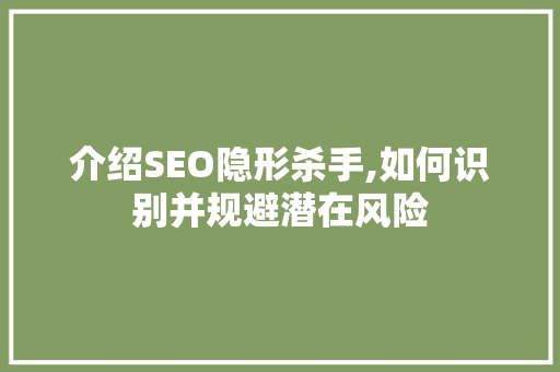 介绍SEO隐形杀手,如何识别并规避潜在风险 网络技术