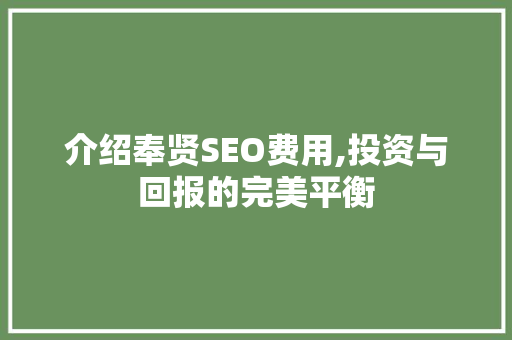 介绍奉贤SEO费用,投资与回报的完美平衡 电脑配置