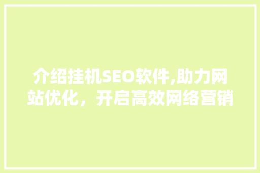 介绍挂机SEO软件,助力网站优化，开启高效网络营销之路