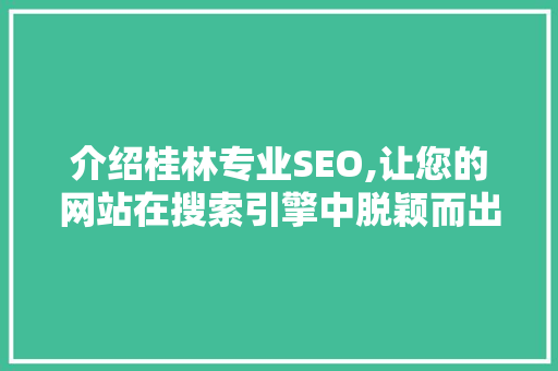 介绍桂林专业SEO,让您的网站在搜索引擎中脱颖而出 操作系统