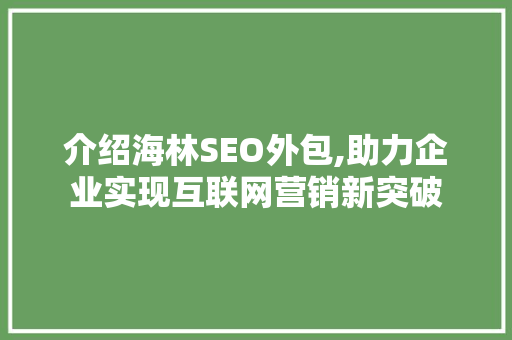 介绍海林SEO外包,助力企业实现互联网营销新突破 网络技术