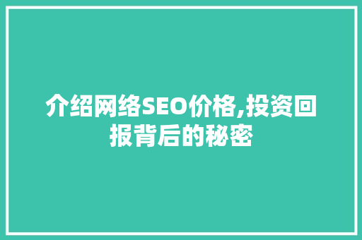 介绍网络SEO价格,投资回报背后的秘密
