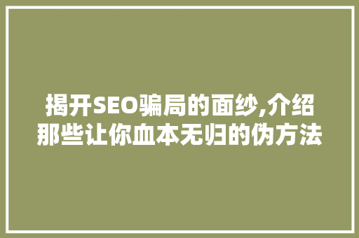 揭开SEO骗局的面纱,介绍那些让你血本无归的伪方法