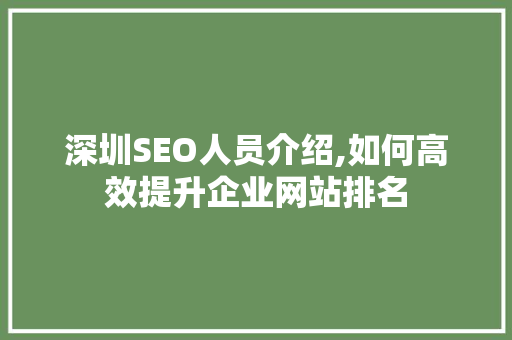 深圳SEO人员介绍,如何高效提升企业网站排名