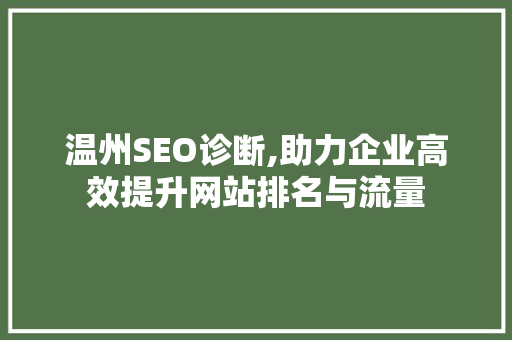 温州SEO诊断,助力企业高效提升网站排名与流量