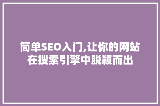 简单SEO入门,让你的网站在搜索引擎中脱颖而出