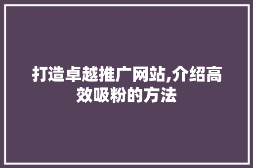 打造卓越推广网站,介绍高效吸粉的方法