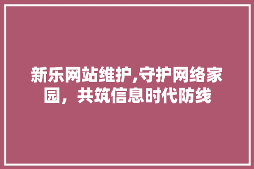 新乐网站维护,守护网络家园，共筑信息时代防线