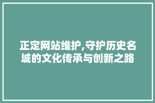 正定网站维护,守护历史名城的文化传承与创新之路