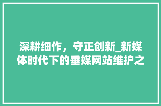 深耕细作，守正创新_新媒体时代下的垂媒网站维护之路