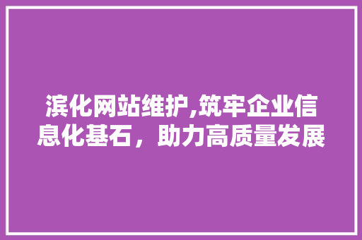 滨化网站维护,筑牢企业信息化基石，助力高质量发展