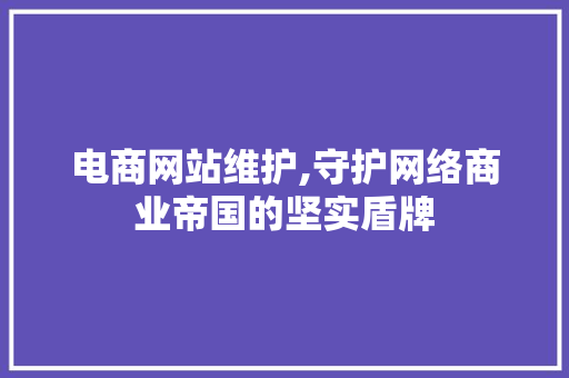电商网站维护,守护网络商业帝国的坚实盾牌