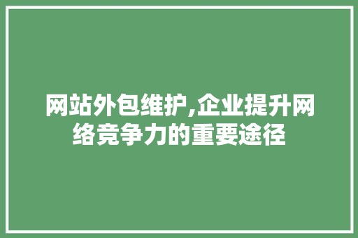 网站外包维护,企业提升网络竞争力的重要途径