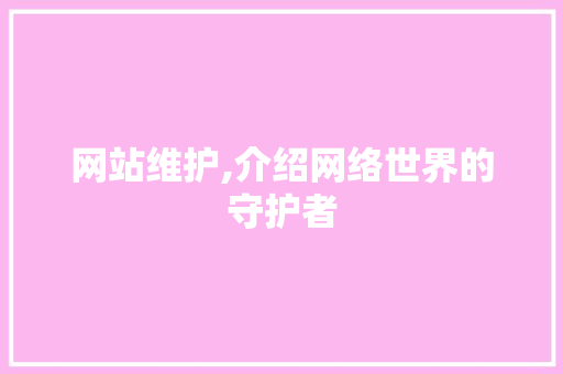 网站维护,介绍网络世界的守护者