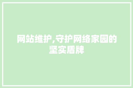 网站维护,守护网络家园的坚实盾牌