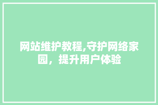 网站维护教程,守护网络家园，提升用户体验