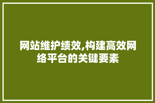 网站维护绩效,构建高效网络平台的关键要素 网络技术