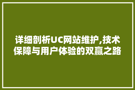 详细剖析UC网站维护,技术保障与用户体验的双赢之路 详细剖析UC网站维护,技术保障与用户体验的双赢之路