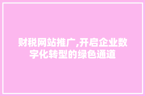 财税网站推广,开启企业数字化转型的绿色通道