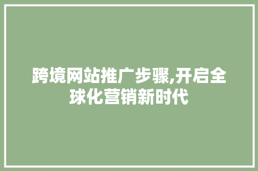 跨境网站推广步骤,开启全球化营销新时代