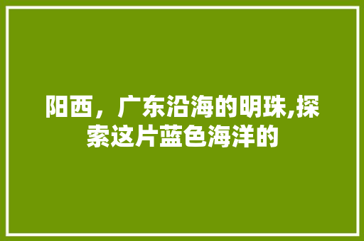 阳西，广东沿海的明珠,探索这片蓝色海洋的