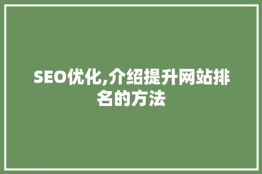 SEO优化,介绍提升网站排名的方法